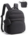 BAGSMART Small Backpacks for Women, Lightweight Puffer Mini Backpack Purse with Pouch, Quilted Casual Daypack, Water-Resistant Bookbag for Daily Travel College, 2-in-1 Set, Black