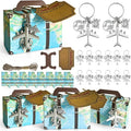 50 Set World Map Mini Suitcase Favor Boxes Party Favor Candy Box with Airplane Keychains Travel Ticket and Burlap Twine for Travel Themed Party, Bridal Shower, Wedding Decorations