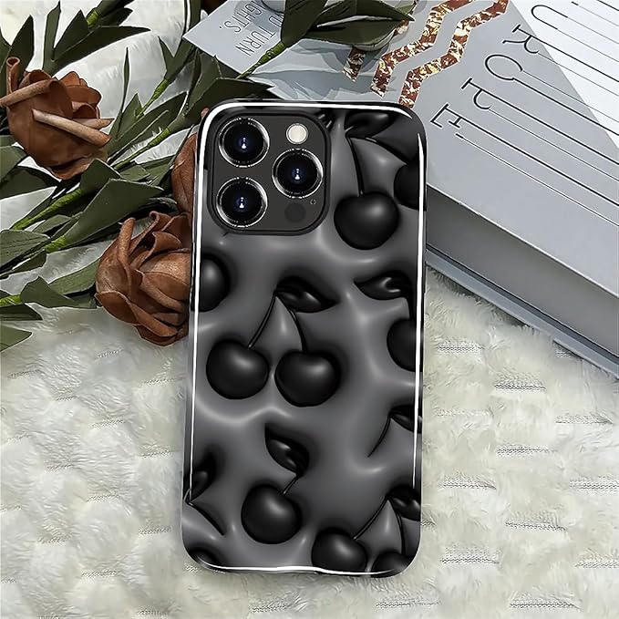 for iPhone 14 Pro Max Case,HL2 Cute Cool Cherry Black Hybrid 2 Layer Hard Shell Silicone Protective Pattern Design Case