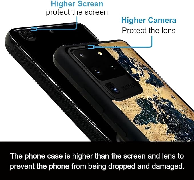 for Samsung Galaxy S20 Ultra Case, Brown World Map Pattern Graphic Design Girl Boy Soft Silicone Hard Acrylic Shock Protection for Samsung Galaxy S20 Ultra