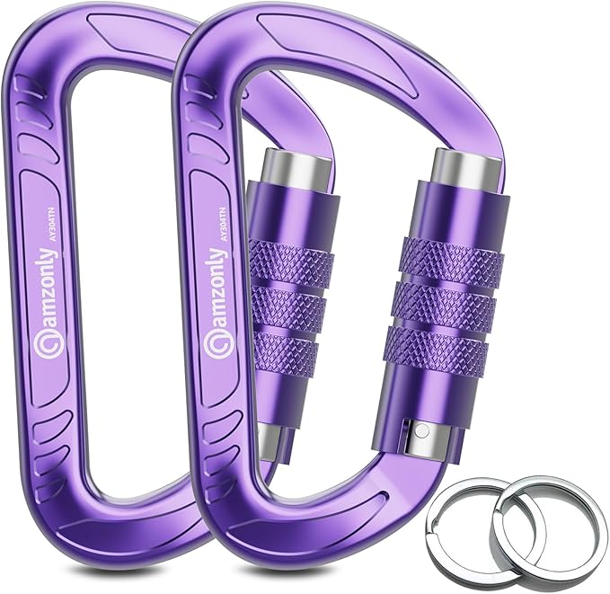 3inch Auto Locking Carabiner Clips Heavy Duty, 12KN /2697lbs Lightweight keychain carabiners, Sturdy Twist Lock Caribeeners for Camping Hiking Hammock Swing Backpack, dog leash and Harness etc