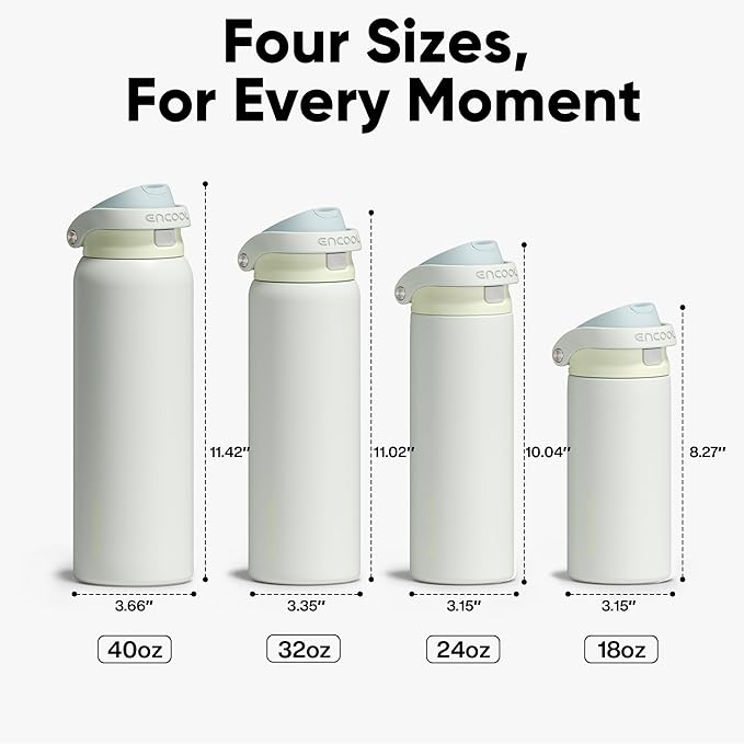 ENCOOL Leakproof Insulated Water Bottle with Straw Dual-Sip Water Bottle Bag-Safe Design for Work, Commute & Gym – Keeps Drinks Cold All Day, 32 oz, Cloud-Hill White