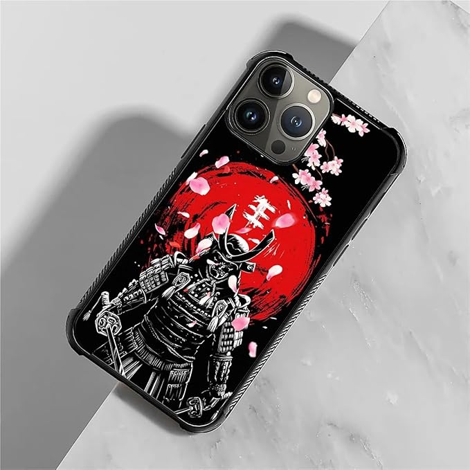 for iPhone 15 Pro Case, Sakura Japanese Samurai Pattern Graphic Design Girl Boy Soft Silicone Hard Acrylic Shock Protection for iPhone 15 Pro
