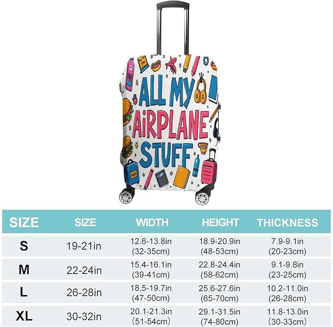 Airplane Travel Essentials Stretch Luggage Cover, Washable Suitcase Protector Fits 22-24in Cases, Secure Fit for Carry On Checked Bags, Travel Essentials