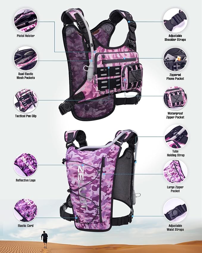 Zelvot Running Vest with 2L Water Bladder, Hydration Backpack, U.S. Original Design Patent, Lightweight Hydration Pack with Gear Holder, Reflective Chest Pack for Men Women for Marathon