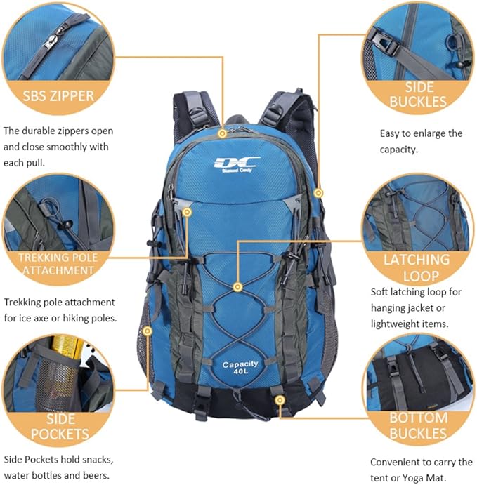 Diamond Candy Waterproof Hiking Backpack for Men and Women, Lightweight Day Pack for Travel Camping | Waterproof, Lightweight, for Travel Camping