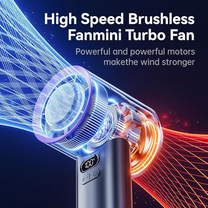MUXNW Portable Fan For Travel Mini: Small Pocket Handheld Fan Personal Rechargeable Turbo Battery Operated USB High Speed Keeping Cool In Hot Weather Summer Beach For Women - Gray