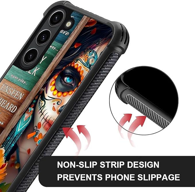 for Samsung Galaxy S23 Case, Sugar Skull Day of Death Halloween Pattern Graphic Design Girl Boy Soft Silicone Hard Acrylic Shock Protection for Samsung Galaxy S23