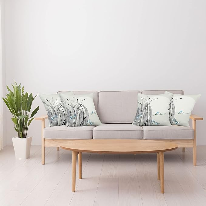 Ambesonne Dragonfly Decorative Throw Pillow Case Pack of 4, Dragonflies on Flowers and Branches Flourishing Nature Spring Time Predator, Cushion Cover for Couch Living Room Car, 20", Beige Charcoal