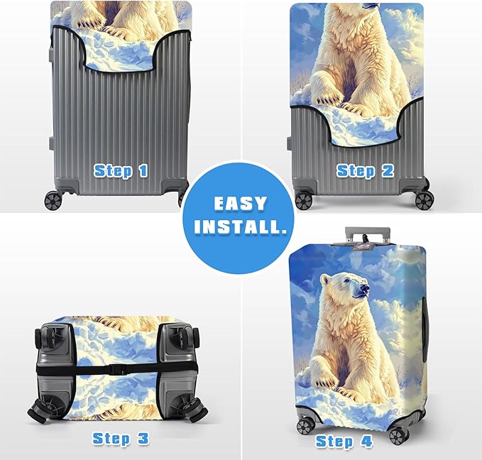 Luggage Cover Protector for 30-32 Inch Suitcases, TSA Approved Elastic Travel Suitcase Covers, Anti-Scratch Washable Luggage Sleeve for Carry On & Checked Bags, White Polar Bear