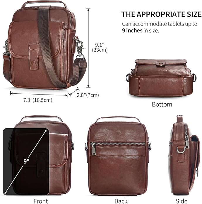 Augus Leather Small Messenger Bag For Men Crossbody Handbag Shoulder Sling Travel Bags for Men Purse Daypack Magnetic Buckle