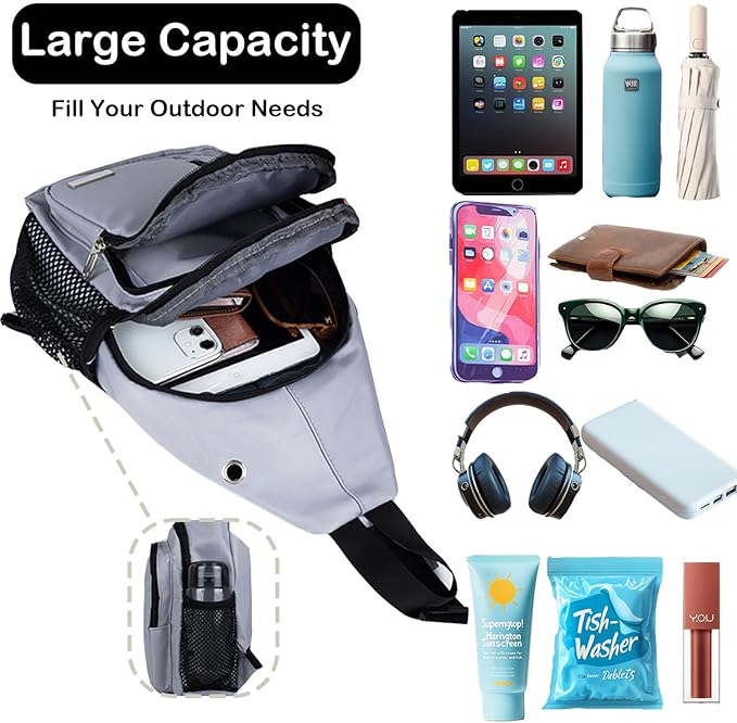 JENAGREEN Waterproof Sling Backpack Crossbody Sling Bag, Cross Bag Adjustable Travel Hiking Essentials Casual Daypack Multipurpose Chest Bag Purse for Women Men