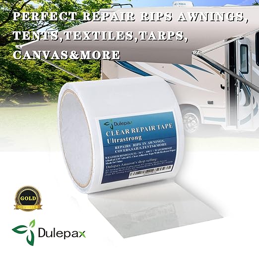 Dulepax Tent Repair Tape,Ultrastrong Awning Repair Tape,Boat Covers Repair,Double Layer RV Covers Repair Kit,Tarp Repair,Canvas Pctch Kit,Sail Tape 1 Roll of 16.4' x 2.95"