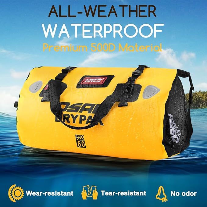 OSAH DRYPAK Waterproof Duffel Bag - Motorcycle Dry Bag Tail Bag with Large Storage Space, Waterproof Luggage Duffle Bags with Outer Mesh Zipper Pocket for Camping, Kayaking, Fishing & Traveling