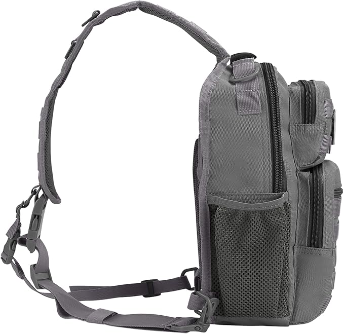 Rover Sling Pack Tactical Shoulder Sling Bag Backpack with Bottle Holder Crossbody Chest Bag, Grey