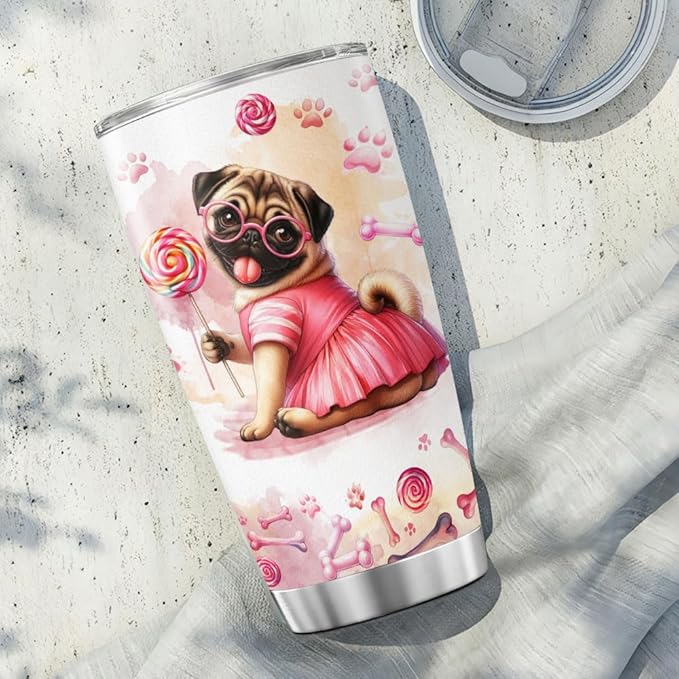 Pug Dog Facts, Dog Mom Gifts, Women Mother Mama Handle Tumblers Best Mothers Insulated For Cups Coffee Funny Day, Tumbler 20 Oz With Lid And Straw