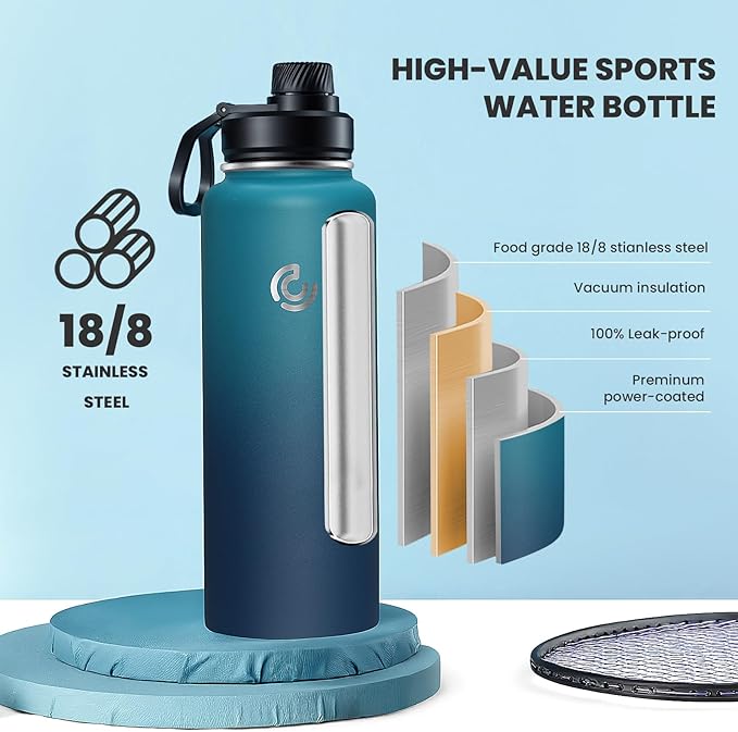 Sports Water Bottle 40oz, Insulated Water Bottle with Handle,Stainless Steel,Simple Modern,Suitable for Travel, School, Boy, Girl(Dark Night)
