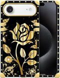 for iPhone 17 Air Case Luxury Golden Decoration for Girl Women Soft TPU Shockproof Protective Hard PC Back for iPhone 17 Air Crazy Pattern Shine Gold Rose