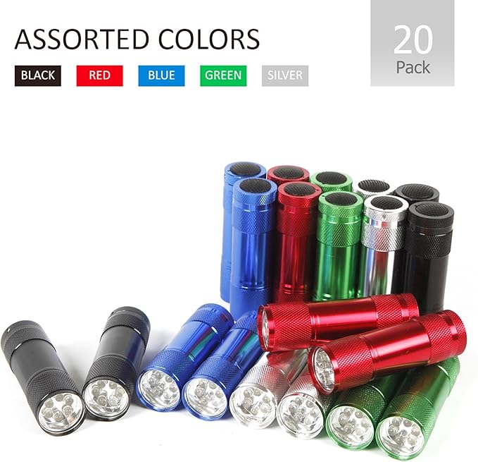 FASTPRO 20-Pack Aluminum 6-LED Flashlights Set with Lanyard and AAA Batteries Included and Pre-Installed