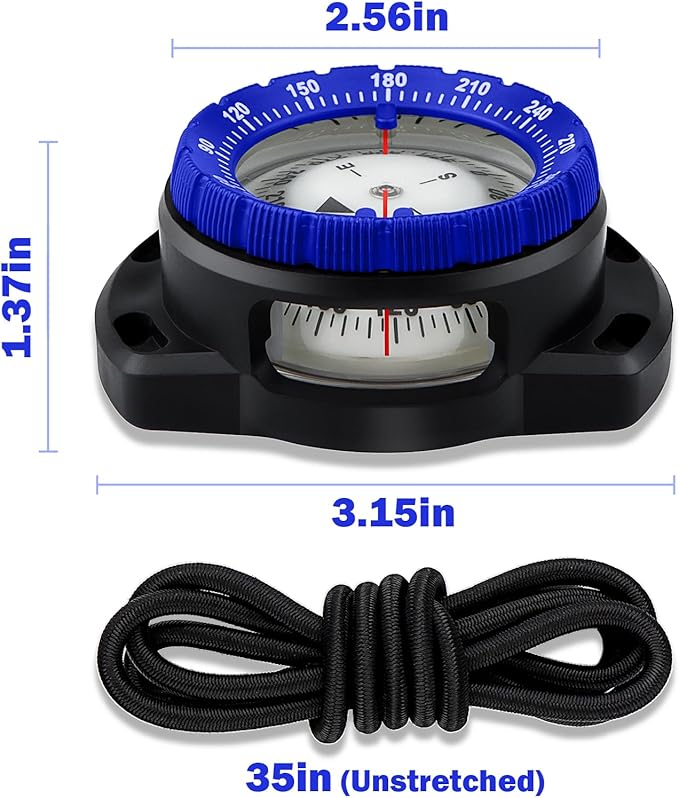 Scuba Dive Compass, Waterproof 5ATM Marine Navigation Wrist Compass with Bungee Mount and Cord, Glow in The Dark for Underwater Diving, Sailing, Camping, Kayaking, Hiking