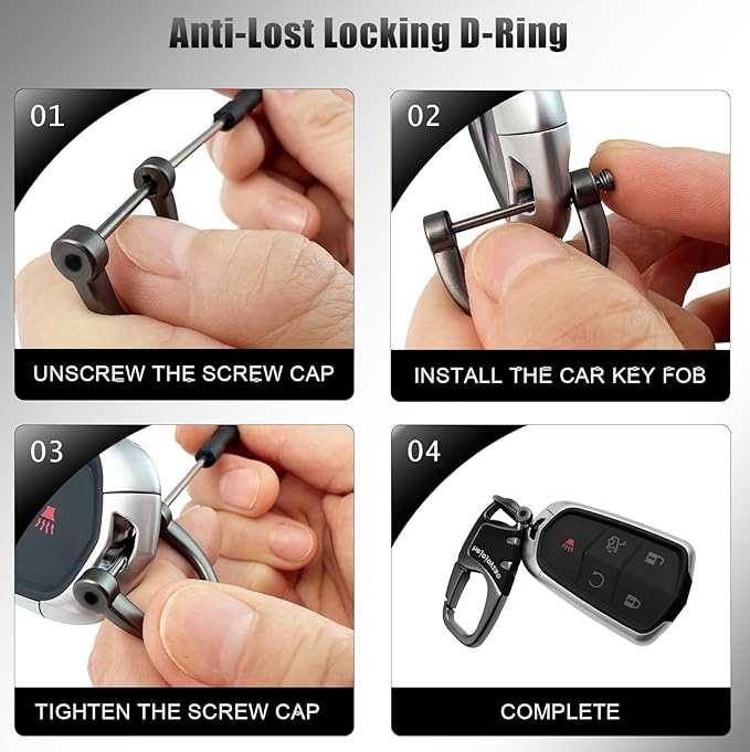 Keychain with Carabiner Clip, 4 Heavy Duty Key Rings and D Ring for Men's Car Key Fob Holder Fits Belt Loops