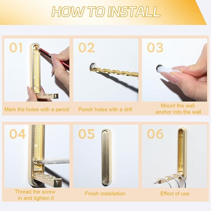 Dntorx 2 Pcs Extended Folding Coat Hooks Wall Mounted, 4.33 in Gold Foldable Wall Hooks Heavy Duty Valet RV Hooks Bathroom Towel Hooks Robe Hooks for Hanging Towels Clothes Coat Hat Bags