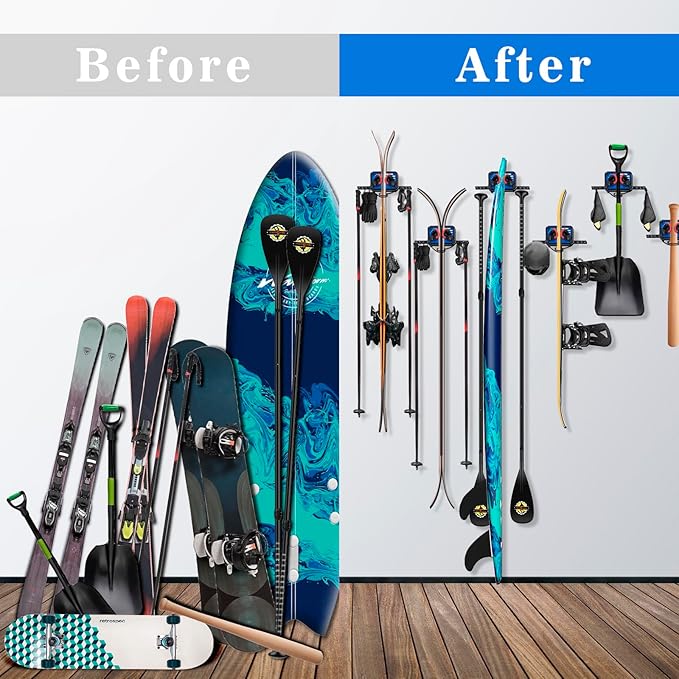 Ski Rack Wall Mount Ski & Snowboard Skateboard Wall Mount Fits Any Board holder Up to 25lbs Vertical Ski Storage Rack for Home & Garage Space-Saving Winter Gear Organizer 2Pack