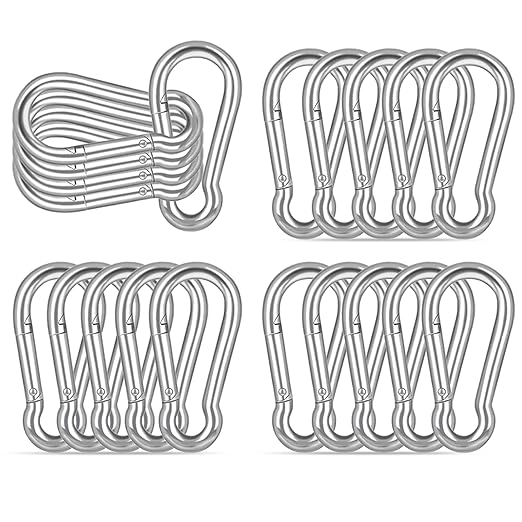 20PCS M6 Heavy Duty Carabiner Clip, 2.36Inch Snap Hook Quick Link Small Carabiner Clips,Spring Link Buckle for Fishing Camping Hammock Dog Leashes-260LBS Holding Capacity (Silver)