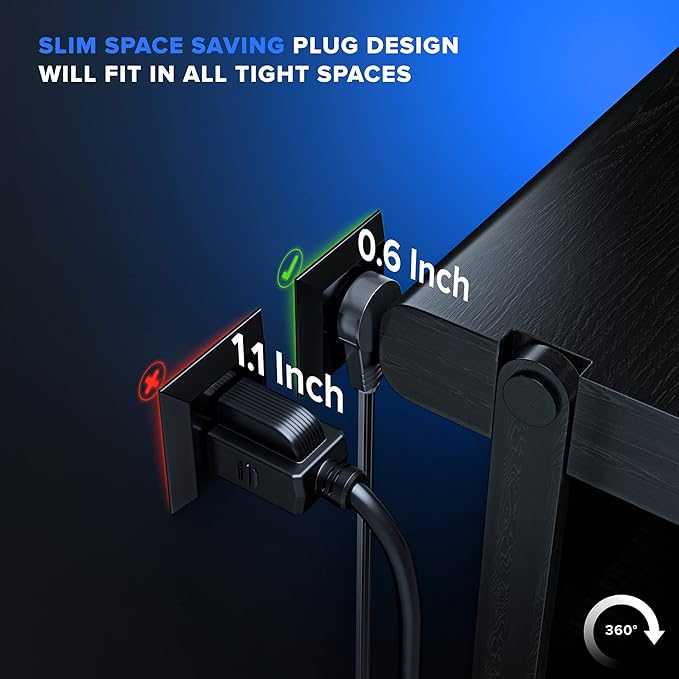 Maximm Cable 50 Ft 360° Rotating Flat Plug Extension Cord, 16/3 AWG Multi 3 Outlet 3-Prong Grounded Wire- Black - UL Certified