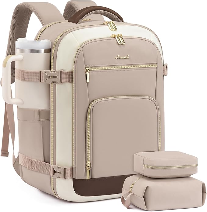 LOVEVOOK Travel Backpack For Women Flight Approved, 50L Carry On Backpack, TSA Personal Item Travel Bag for Airplanes Fit 18 Inch Laptop, Business Weekender Overnight Waterproof Daypack with 3 Cubes