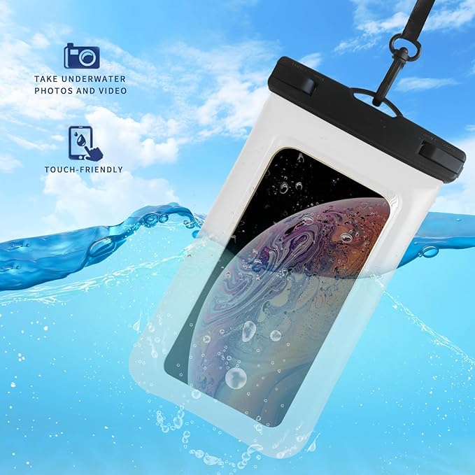 Floatable Soap Bubble Waterproof Phone Pouch/Case with Crossbody Lanyard for iPhone 17 16 Pro Max/15 Pro/14/13/12, IP68 Cellphone Dry Bag Beach Cruise Ship Essentials, 2 Pack-Sand Dollar-7″