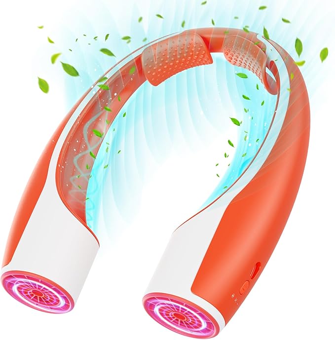 Rohent Personal Neck Fan for Outdoor: Powerful High Speed Personal Fan 360° Cooling - 4000mAh Battery Operated Rechargeable Neck Fan for Travel Camping - Orange