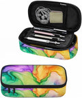 Abstract Print Pencil Case Colorful Fluid Waves Golden Swirls Pencil Bag Pouch Box Organizer for College School Students Boy Girl