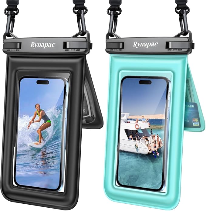[Up to 8.5''] Floating Waterproof Phone Pouch 2 Pack, IPX8 Double Space Waterproof Phone Case with Lanyard for iPhone 17 16 15 Pro Max, Galaxy S26 Ultra, Cellphone Dry Bag Beach Cruise Essentials 2026