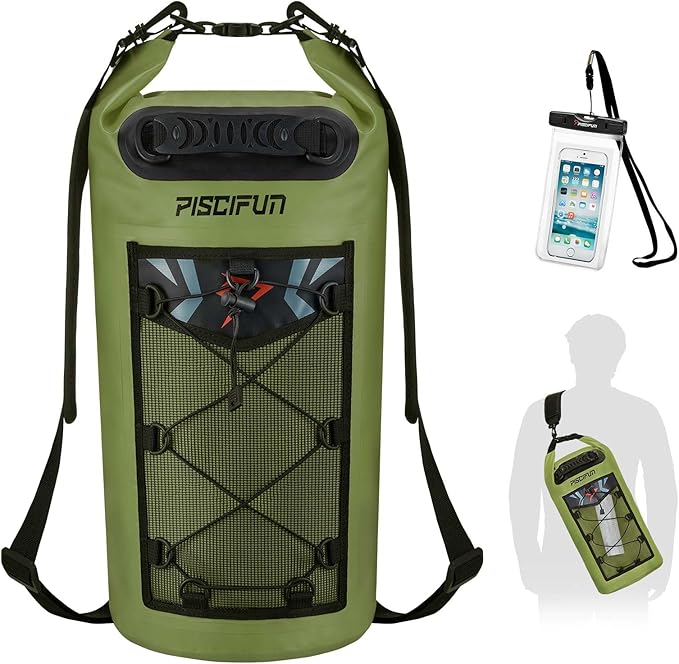 Piscifun Dry Bag, Waterproof Floating Backpack 10L/20L/30L/40L with Waterproof Phone Case for Boating, Kayaking, Fishing
