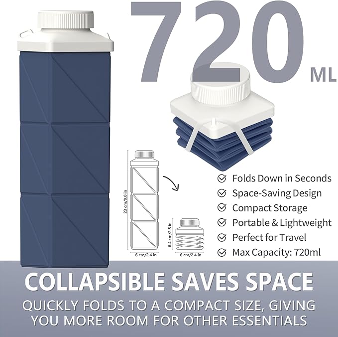 BEAUTAIL Collapsible Water Bottles 24.3oz, Foldable Travel Water Bottle, Portable & Lightweight, Leakproof & Reusable for Traveling Camping Hiking Yoga Sports Outdoor School Office