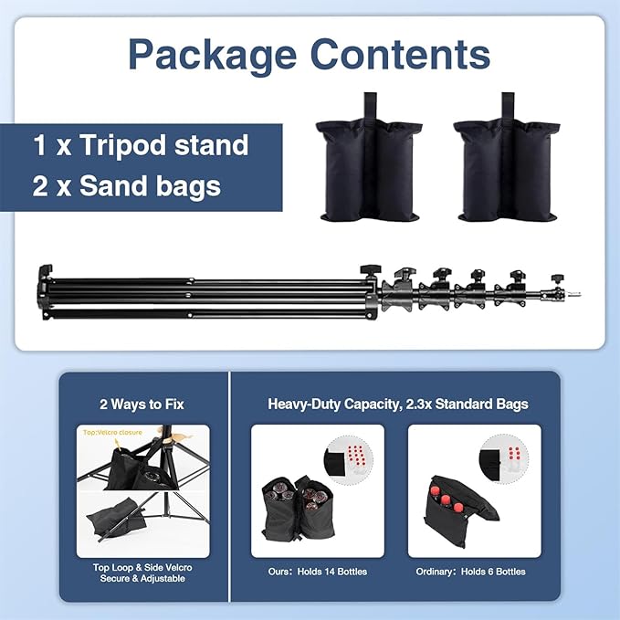 Kate 2 Pack Heavy Duty Light Stand Tripod - 15.7ft Air Cushioned Aluminum Alloy Lighting Stand with Tripod, 2 Sandbags & 1/4"-3/8" Adapter, 9.46lb Load for Studio/Indoor/Outdoor Video Photography