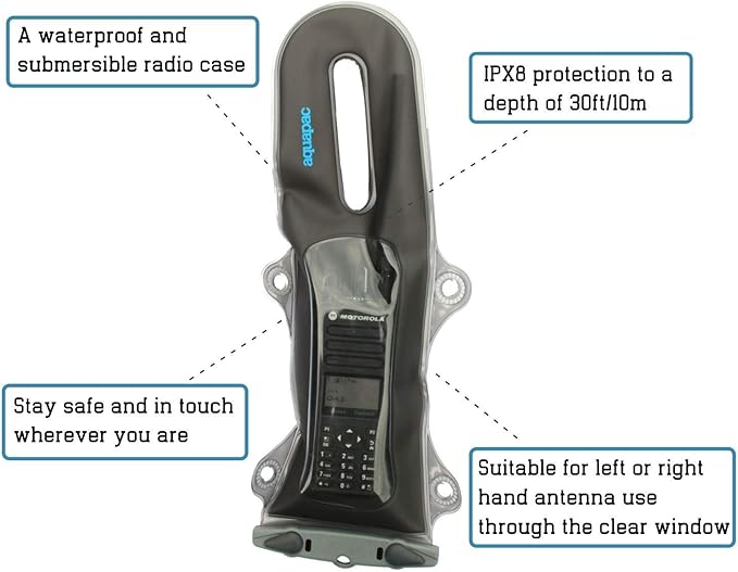 Aquapac Waterproof Pro Harness VHF Radio Case, 2 Way Radio Pouch, Carry Cord, Shoulder Strap, 3 Colours, Made in The UK, 5 Year Warranty, Eco Friendly, Professional