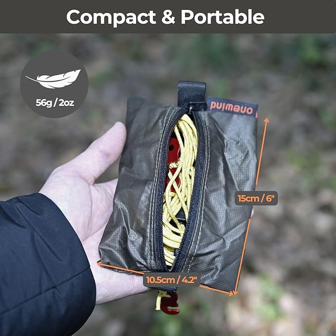 onewind Campsite Storage Line, 6m/19ft Camping Clothesline Hanging Gear for Tent Campers Camping Gear Organization UHMWPE Core Rope GearLine Hanging Organization System for Camping Hiking Backpacking