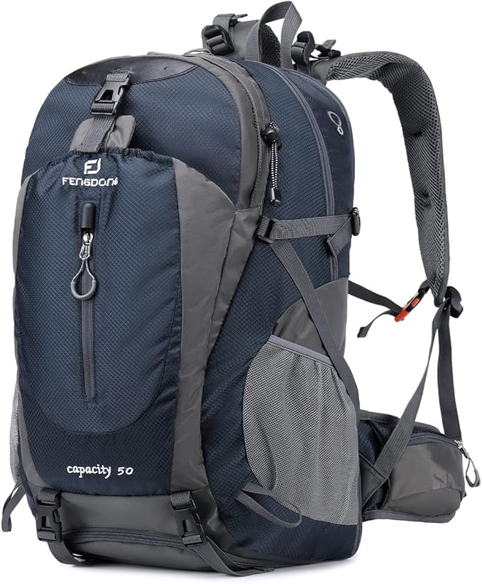 FENGDONG 50L Waterproof Lightweight Outdoor Daypack Hiking,Camping,Travel Backpack for Women Men blue