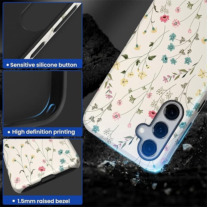 for Samsung Galaxy S24 Plus Case,HL2 Beige Flower Branch Hybrid 2 Layer Hard Shell Silicone Protective Pattern Design Case