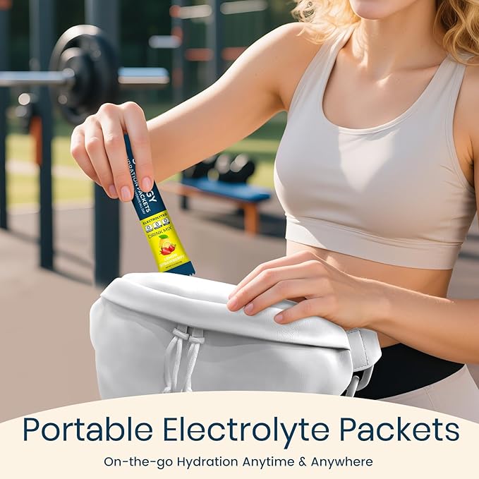 Electrolytes Powder Packets Sugar Free Hydration Packets, Liquid Daily IV Electrolyte Drink Mixex for Rehydration with Electrolytes, Vitamins, 0 Calorie, Lemon Strawberry Flavor, 20 Sticks
