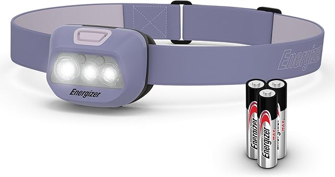 Energizer HDL30 Purple Multi-Colored LED Headlamp, 400 Lumen, IPX4 Water Resistant, Adjustable Headlamp with Red and Green LED Mode, Great Hands-Free Light, Batteries Include
