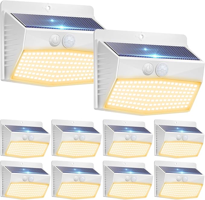 Peasur Solar Lights Outdoor Motion Sensor [10 Packs] Security Light with 3 Lighting Modes Wall Lights Waterproof Solar Powered Lights for Garden Fence Yard,White Warm
