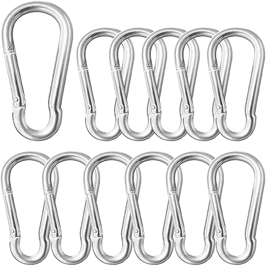 12 Pack Sliver Carabiner Clips, 2.36 Inch Heavy Duty Spring Snap Hooks - Small Locking Carabiners for Camping, Hiking, Hammocks, Swing Sets, Keychains, Fishing & Outdoor Gear