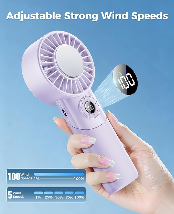 2026 Upgrade 3 In 1 Handheld Portable Turbo Fan with Ice Cooler,Rechargeable 100 Speed Mini Personal Fan 10500 RPM Small Pocket Fans Makeup fan for Outdoor,Office,Camping,Travel-Purple