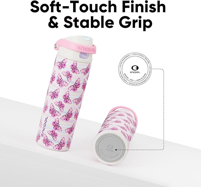 ENCOOL Leakproof Insulated Water Bottle with Straw Dual-Sip Water Bottle Bag-Safe Design for Work, Commute & Gym – Keeps Drinks Cold All Day, 24 oz, Y2K Butterfly