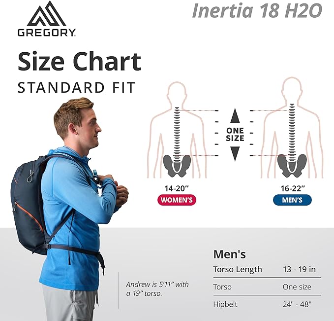 Gregory Inertia 18L H2O Unisex Day Hiking Backpack with included Water Reservoir/Bladder, One Size Fits All, Indigo Blue