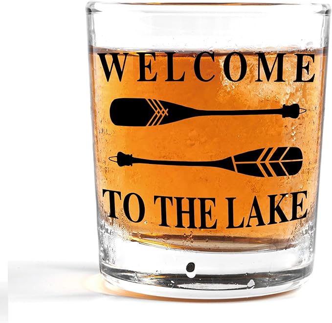Nogrit Lake House Decor Whiskey Glasses 10 Oz,Welcome To The Lake, Beach Wine Glasses,Old Fashioned Rocks Glasses Lake Tequila Gifts For Women Men