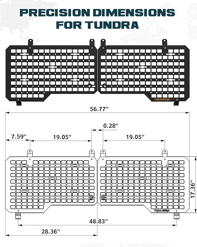 Trumgeta Front Bed MOLLE Panel Fit for 2007–2021 Toyota Tundra, Heavy-Duty Aluminum Truck Storage Organizer System for Camping, No-Drill Installation